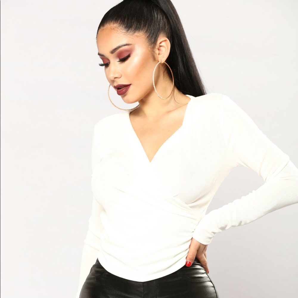 White long sleeve v-neck shirt